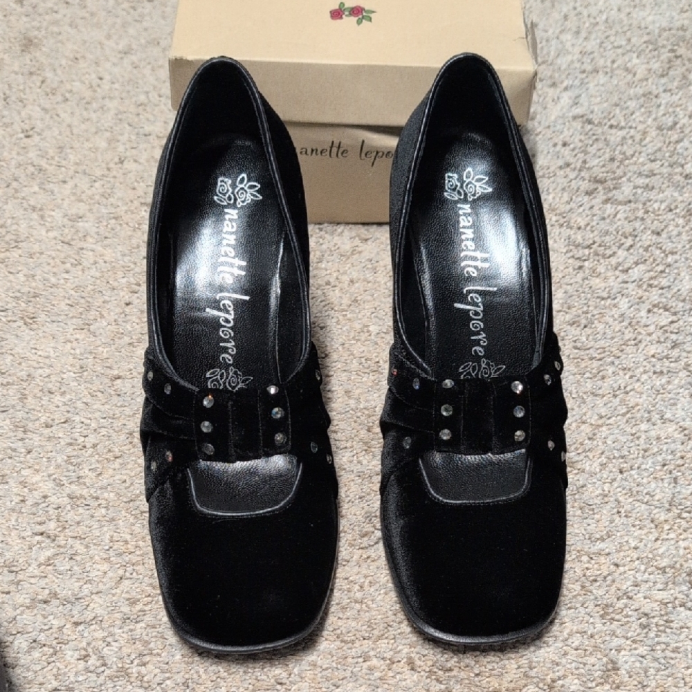 Nanette Lepore Black Studded Block Heels - Courtesan